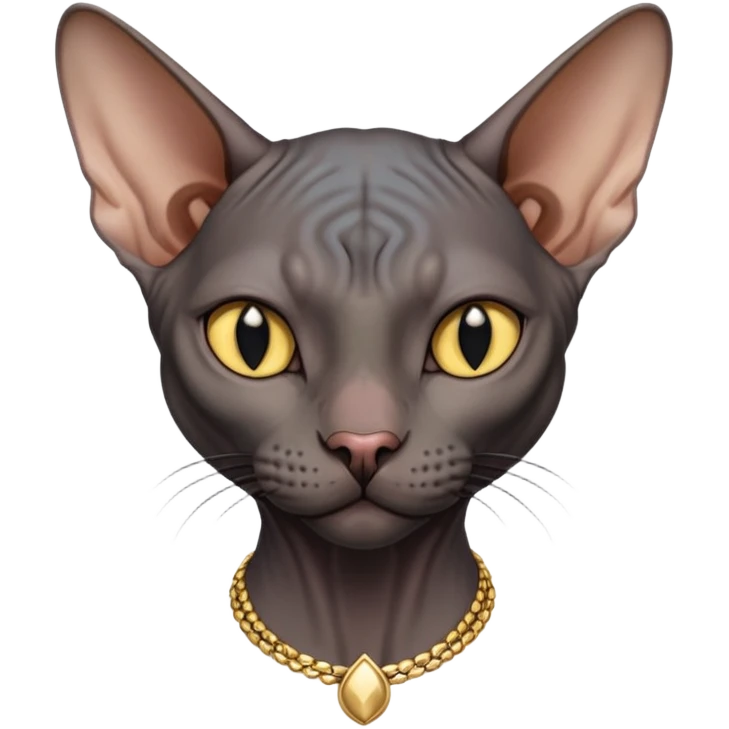 black sphynx cat with gold necklace on emoji