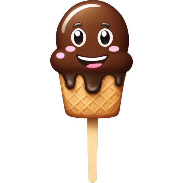 chocolate ice cream, on a stick flat shape, with a smile  emoji