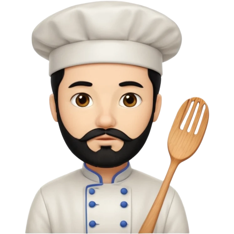 CHEF CON PELO NEGRO Y BARBA NEGRA, OJOS MARRON OSCURO QUE ES BESADO emoji