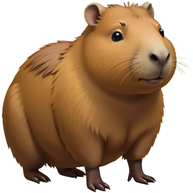cinematic-capybara-realistic-full-body-on-all-fours-emoji,-plump-and-relaxed-body-soaking-in-the-warm-sun,-short-brown-fur-slightly-ruffled,-head-tilted-dramatically,-calm-expressive-eyes-exuding-serene-wisdom,-simplified-yet-realistic staring at the camera ina. comical way emoji