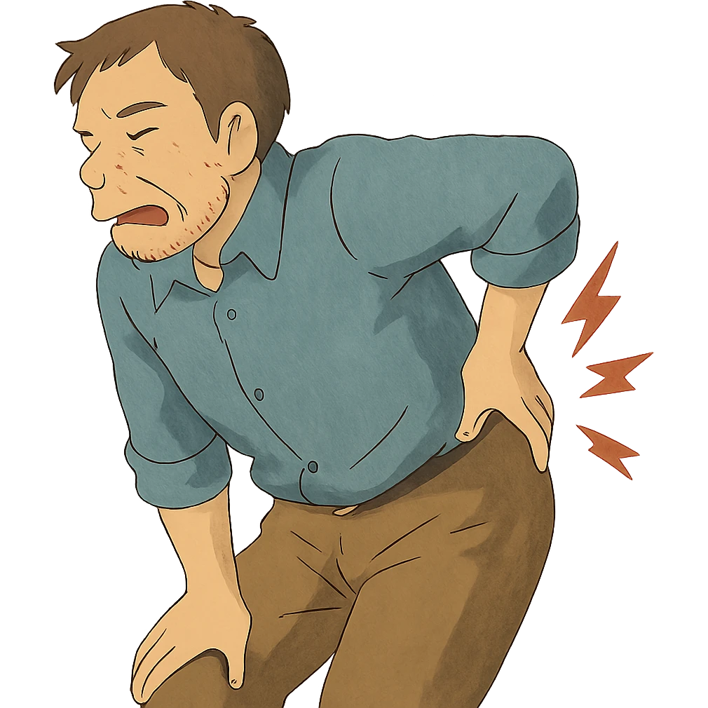 ghibli style man with backache emoji