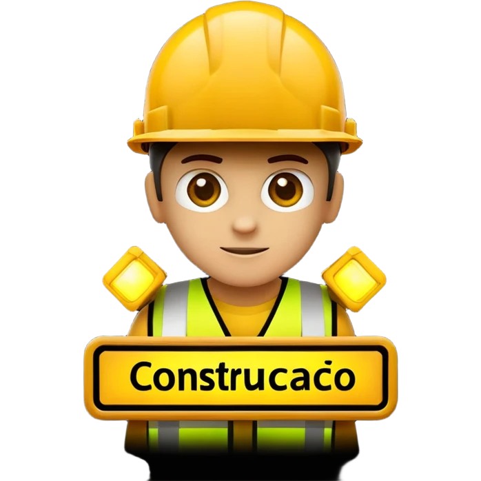construction sign with 'em construção' text, blinking lights, sense of movement, interactive look emoji