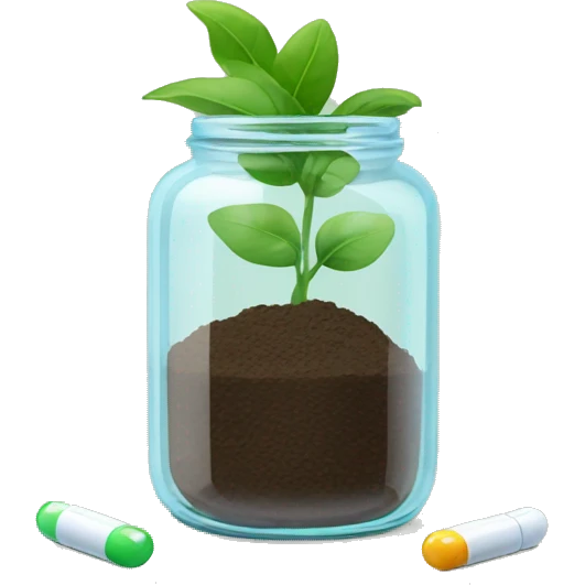 Glass jar with plant and pills as soil emoji