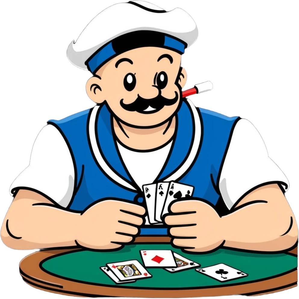 Popeye the sailor playing poker, cartoon sticker style emoji
