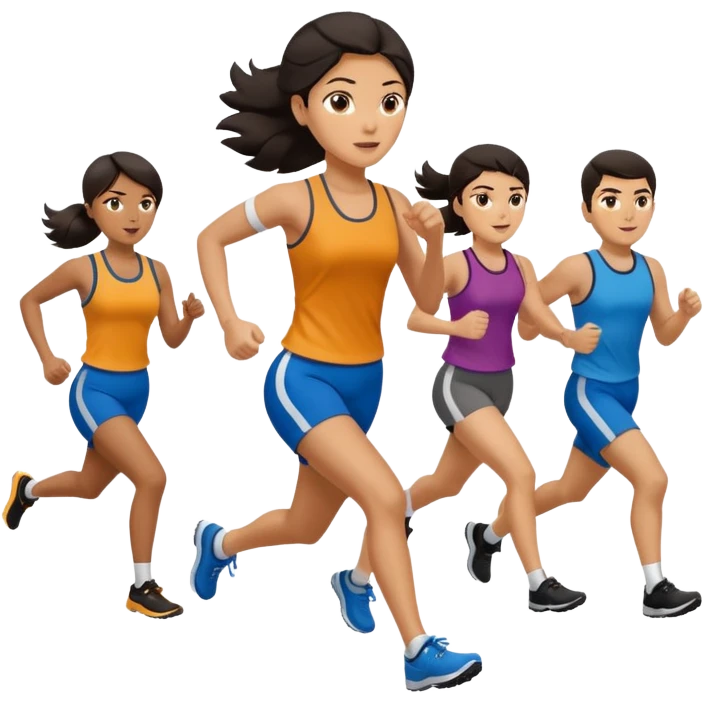 a female co-worker running and other co-workers chasing her  - female co worker with dark hair way in front... others far behind -- male and female co workers chasing female co worker -- make the other co workers far away in distance emoji