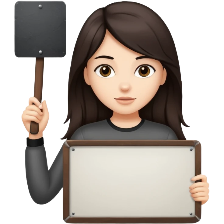 Fair skin long dark brown hair Rock n roll girl holding a large blank sign emoji