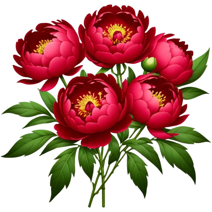 big bouquet Red Peony, luxuriant, stem, leaf emoji