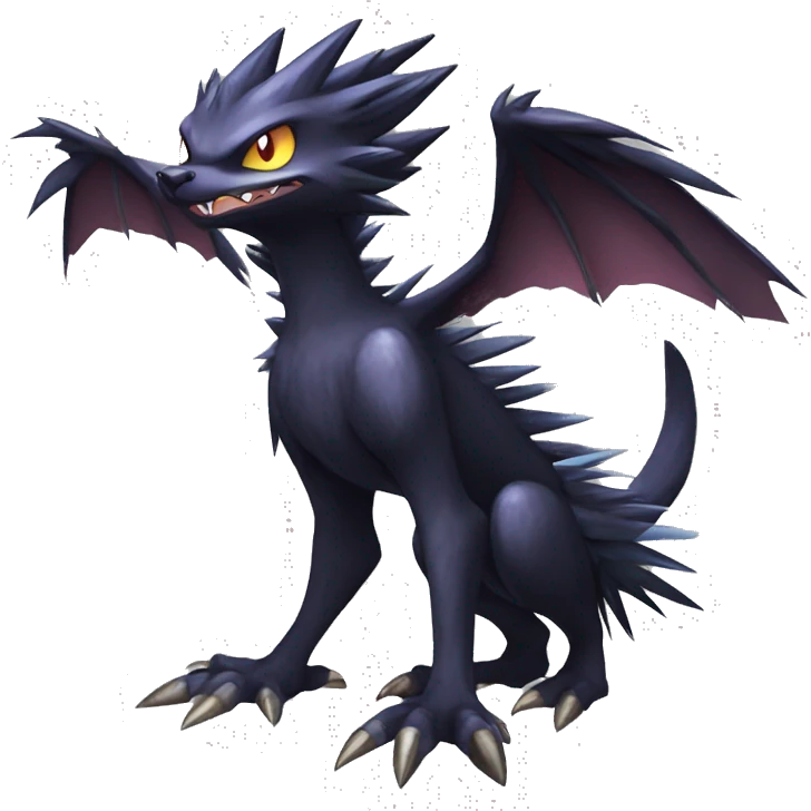 Edgy Cool Fluffy Spiky Winged Dark type Shadow type Nargacuga-Noivern-Pokémon-fusion-cat Full Body emoji
