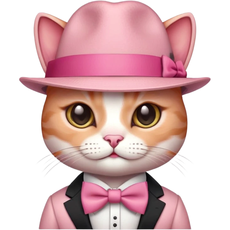 cute pink cat mafia boss with fedora hat and bow tie emoji