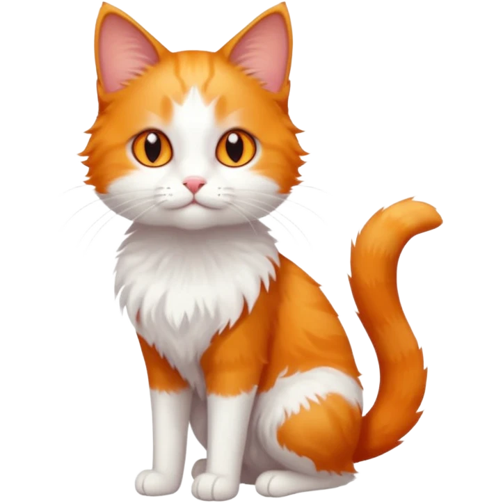 full body of tiny + skinny ginger and white cat with deep orange eyes emoji