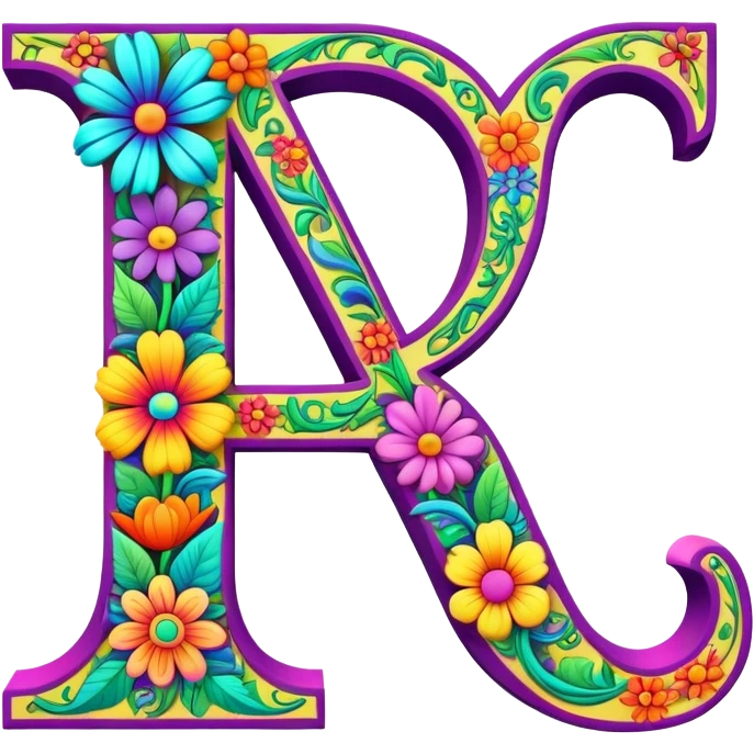 3D, gothic style psychedelic colored capital Letter “L” with hippie style flower border emoji