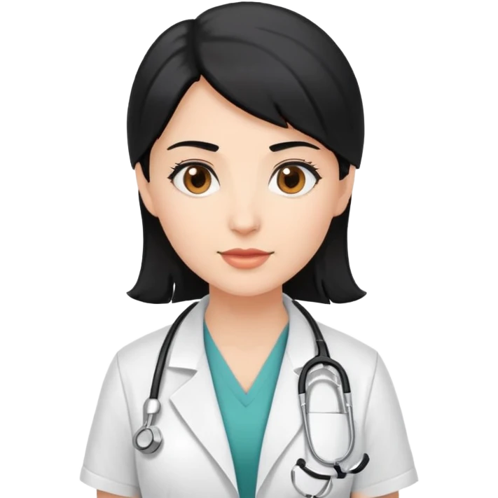 female white physician with black hair and brown eyes emoji