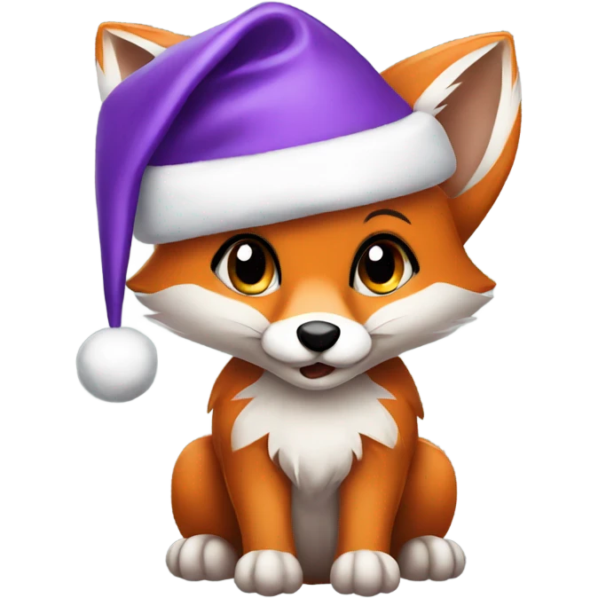 Baby Fox wearing purple Santa hat emoji