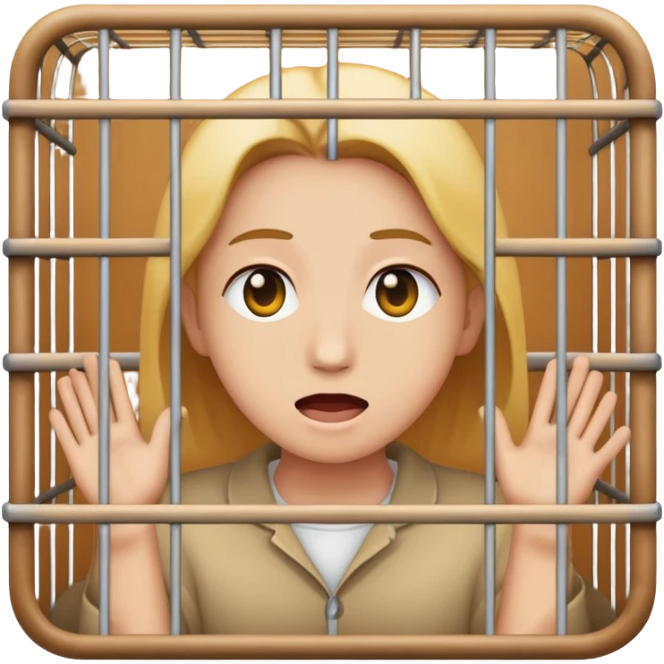 a person inside a cage with several spectators watching, emoji style emoji