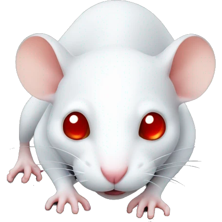 White rat with red eyes laying on hand emoji
