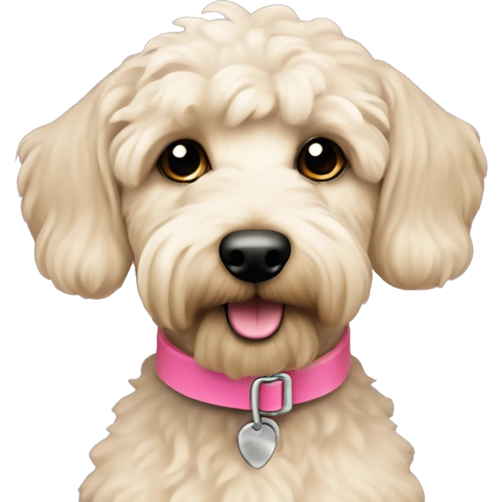 Cream coloured schnoodle dog with pink collar emoji