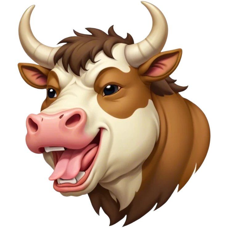 Cinematic Cute Yawning Domestic Bull Portrait Emoji, Head tilted slightly with a dramatic, wide-open yawn, showcasing a robust, muscular frame with a soft, downy coat and subtly drooping horns, round eyes barely open in drowsy contentment, Simplified yet irresistibly adorable features, highly detailed, glowing with a soft, cozy natural glow, high shine, relaxed yet expressive, stylized with a dash of rustic whimsy, soft glowing outline, capturing the essence of a sleepy yet affectionate domestic bull that seems ready to stretch out and settle for a nap! emoji