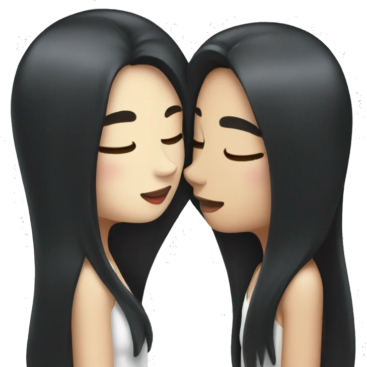Lesbians with long black hair and white skin kissing passionately emoji