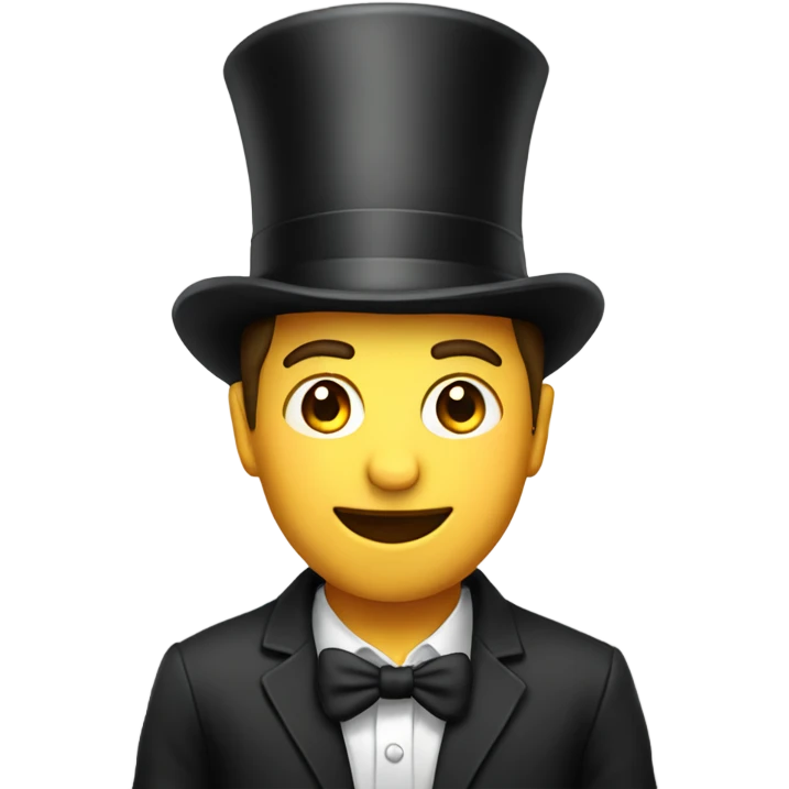 casual indoor male portrait with top hat emoji