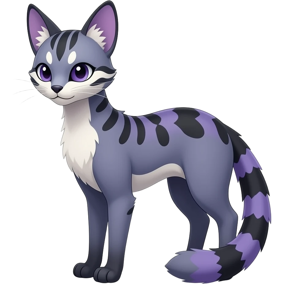 randomly marked Asian oriental fine lanky neat beautiful realistic indigo and violet and black and white Civet-Genet-Vernid-Fakémon-hybrid emoji