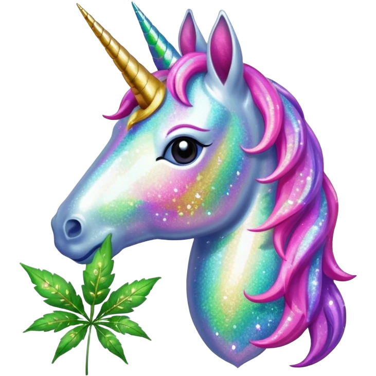 Glitter unicorn eats  Weed leaf emoji