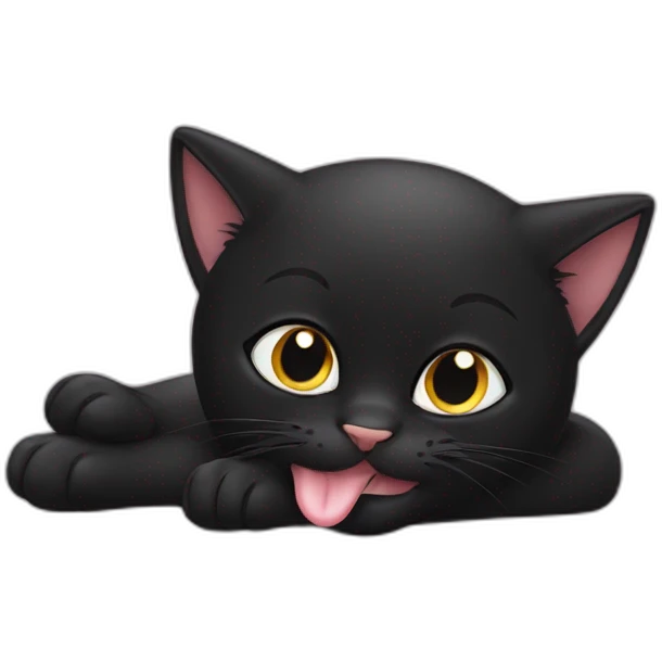 Black cat licking paw emoji