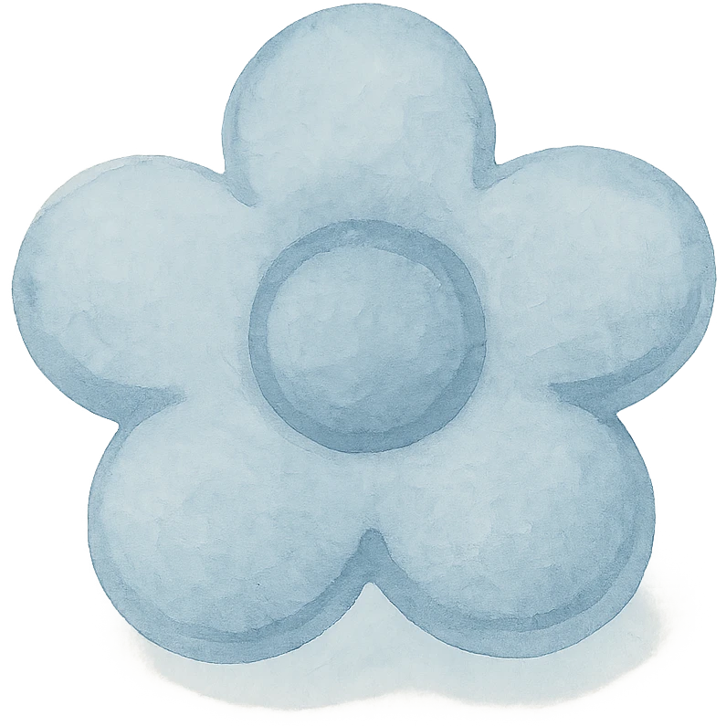 blue flower-shaped candy, isolated on a transparent background, watercolor art style emoji
