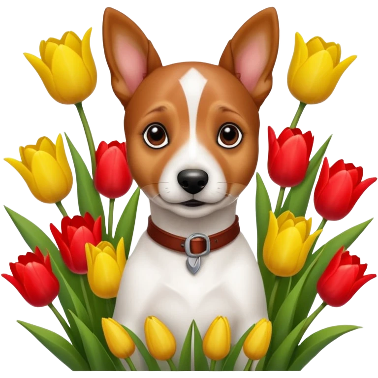 A jack russel with tulips  emoji