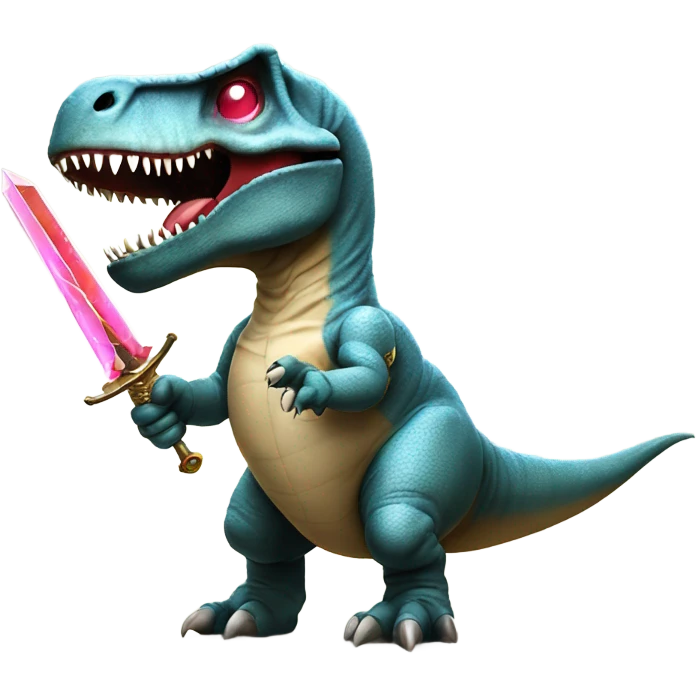 Gambling T-Rex with laser eyes and a knight’s sword. emoji