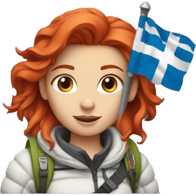 a red hair female on everest with greek flag emoji