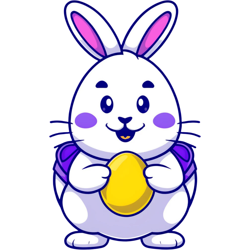 Easter bunny with gold grillz in its mouth, holding a purple easter egg emoji
