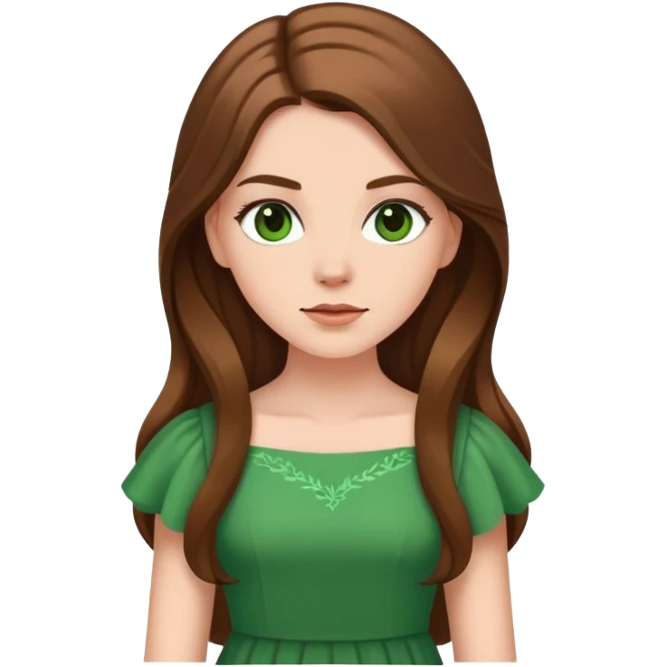 green dress white girl long brown hair emoji