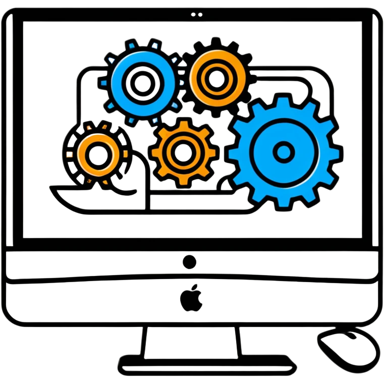 iMac computer with gears on the screen emoji