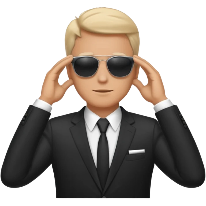 white man in formal suit wearing sunglasses resting with hands behind head emoji