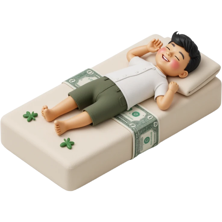 happy person napping on mattress of money emoji