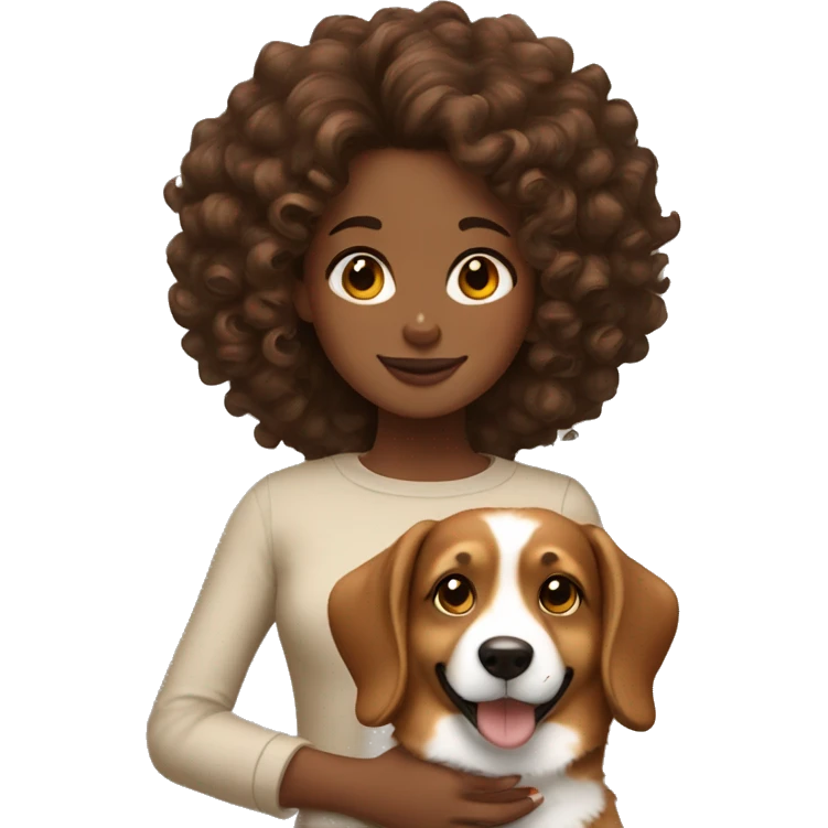BROWN SKIN GIRL WITH CURLY BROWN HAIR with CORGI emoji