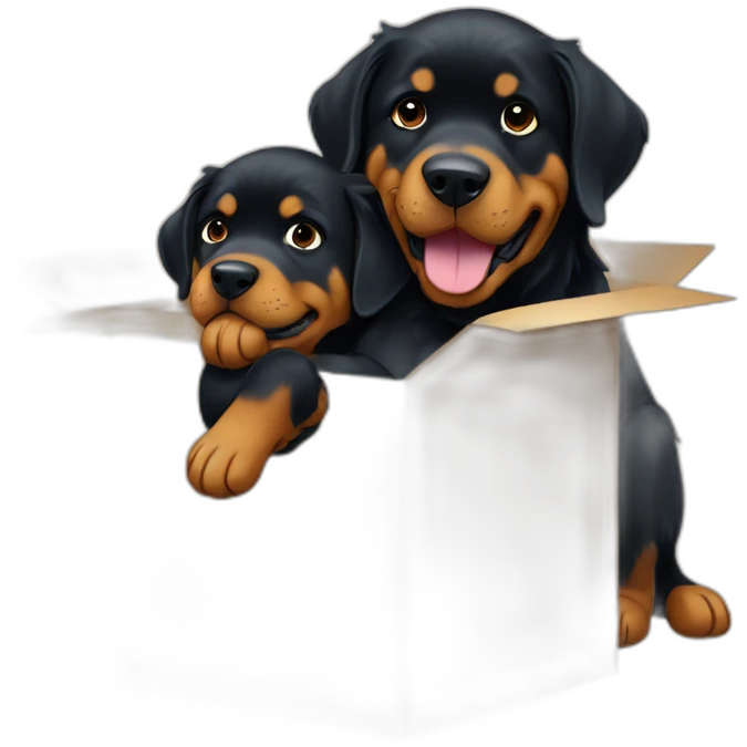 A Rottweiller hugging à golden retriever in box emoji