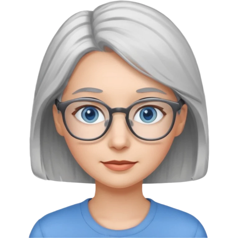 Grey haired emoji with blue eyes and glasses female young emoji