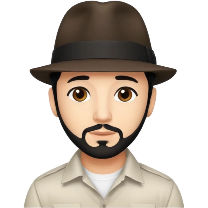 AJ McLean brown eyes, black hair, white shirt and fedora hat emoji