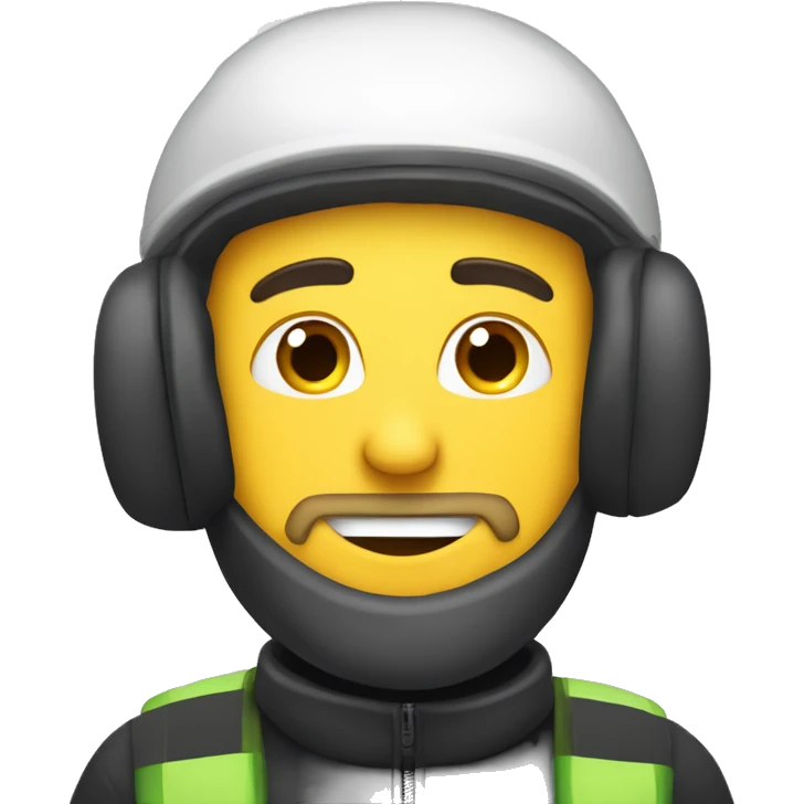 Caucasian man wearing safety ski mask, helmet safety and earplug emoji