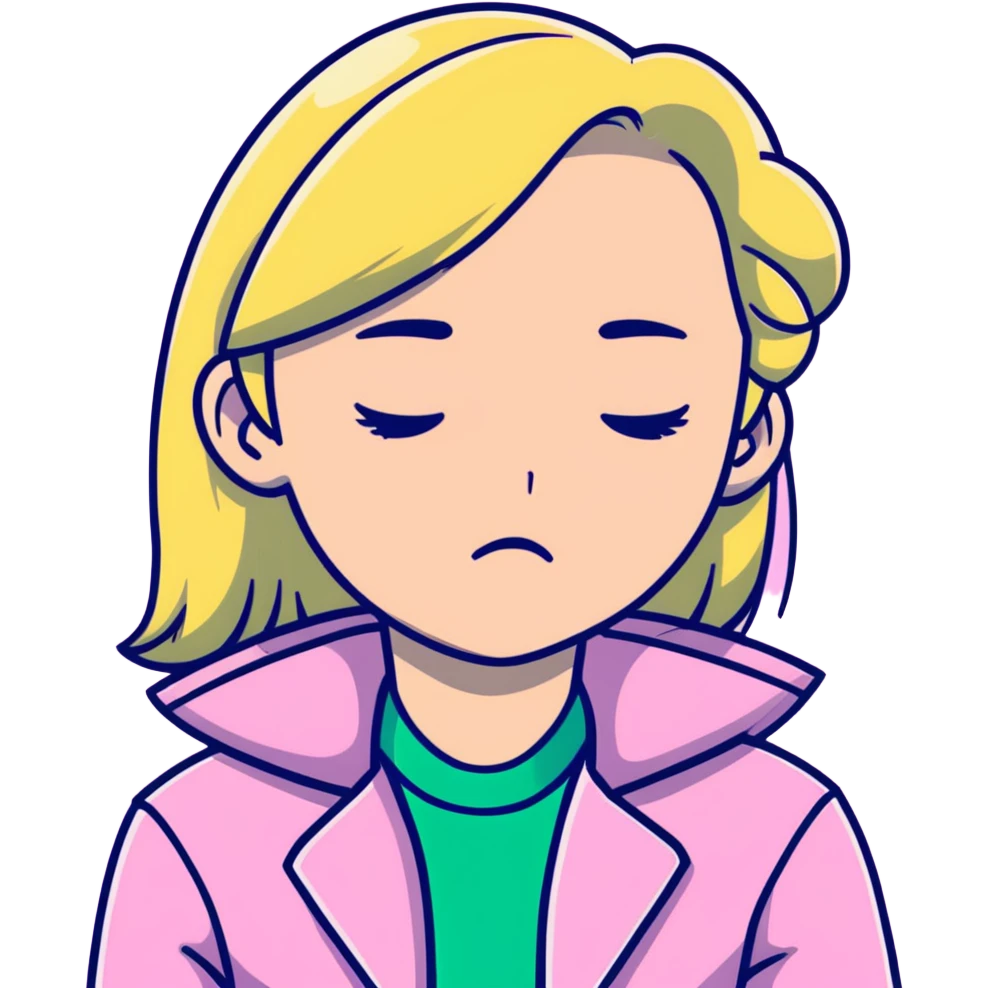 blonde girl with sleepy eyes wearing pink jacket emoji
