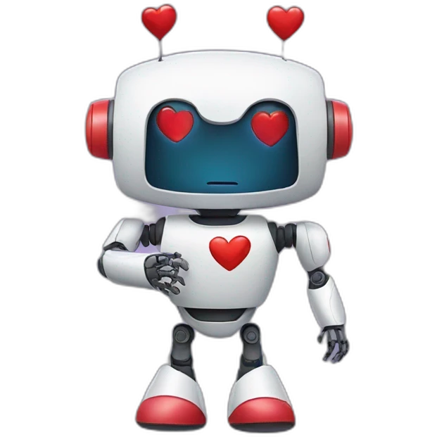 robot holding a heart emoji