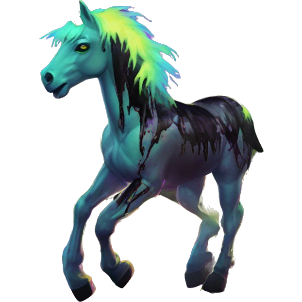 .Zombie_ Vaporwave black holographic oilslick zombie unicorn yellow caution tape graffiti Pegasus  emoji