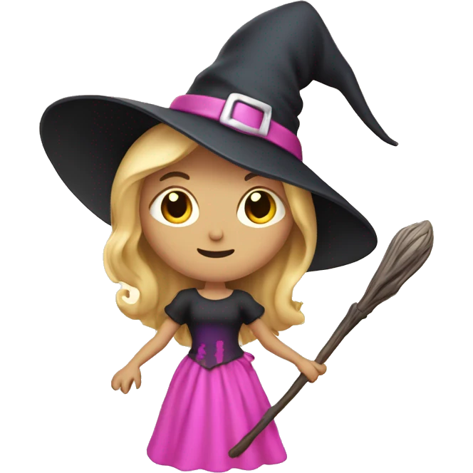 Witch with blond hair, magic wand and pink dress  emoji