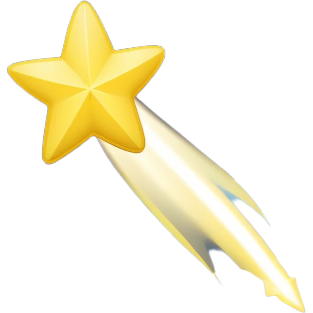 Generate a high-quality image of a shooting star streaking across the night sky, bright glowing yellow and white tail, realistic shading and lighting, no facial features, no brand markings, simple dark background, high-resolution.
 emoji