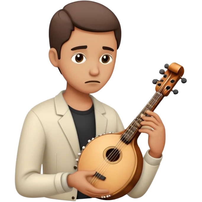 sad musician looking up with a thoughtful expression, holding an instrument emoji