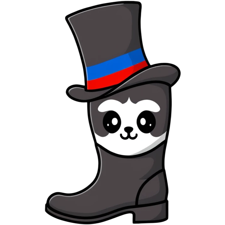 A cheerful Russian felt boot (valenok) wearing a fancy top hat emoji