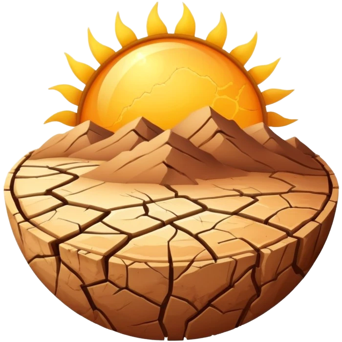 cracked dry earth with sun symbol above it, drought symbol emoji