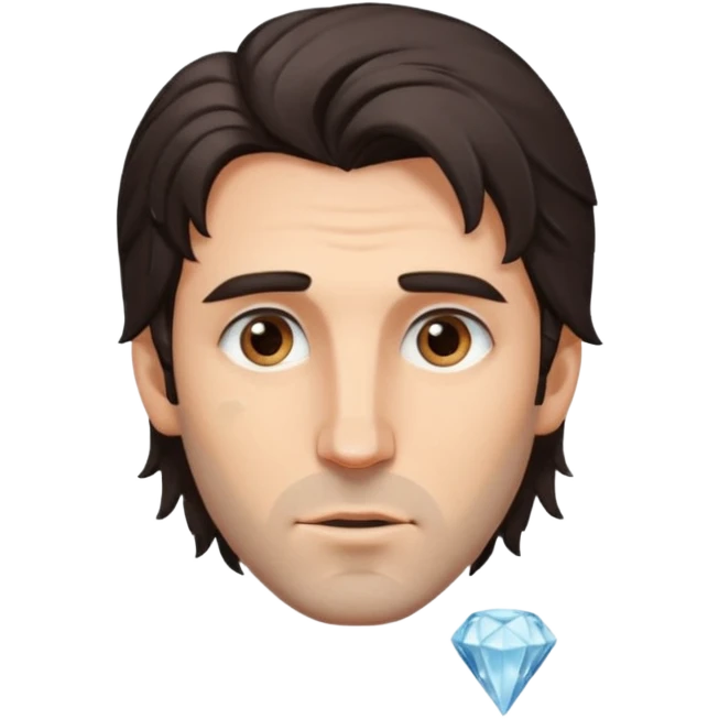 Handsome white man with big brown eyes long nose and dark brown messy hair cover his forhead and hair coming in eyes diamond facecut emoji