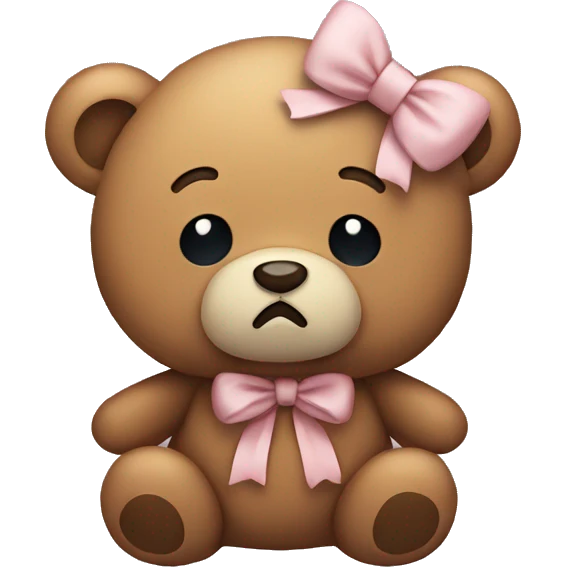 sad, crying, cute teddy bear plushie, wearing a bow emoji